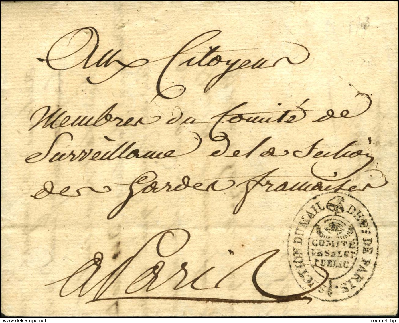 Cachet Orné SECTION DU MAIL DEPT DE PARIS / COMITE / DE SALUT / PUBLIC (S N° 9312 D) Sur Lettre Avec En-tête Imprimé COM - 1701-1800: Précurseurs XVIII