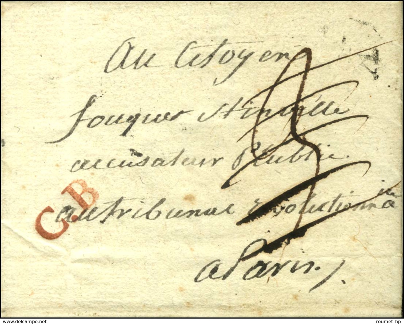 C.B. Rouge (Bicêtre : S N° 9500) Sur Lettre Avec Texte Daté De Paris Le 21 Pluviôse An 2 Passée Par La Poste Et Adressée - 1701-1800: Précurseurs XVIII