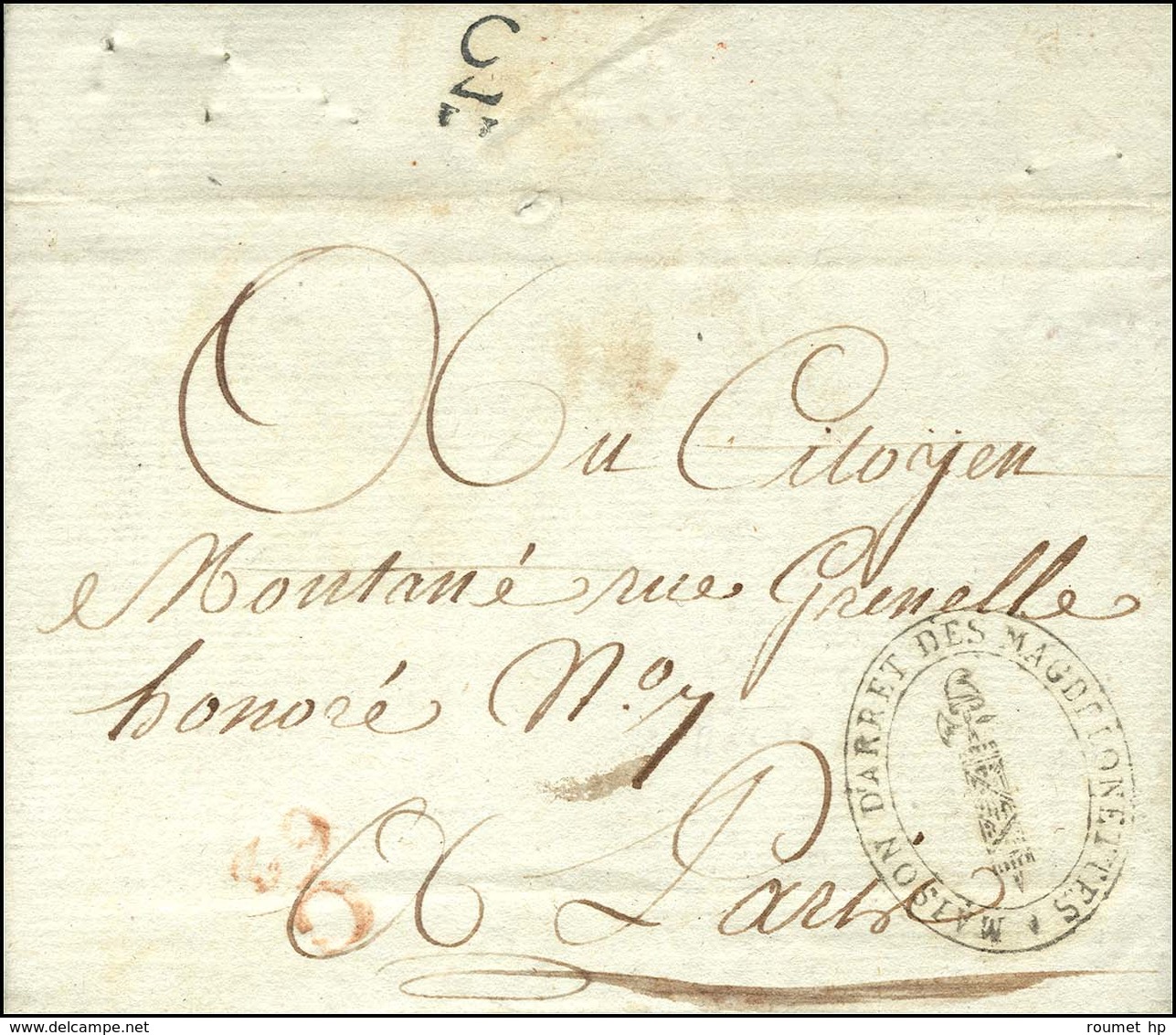 Cachet Révolutionnaire MAISON D'ARRET DES MAGDELONETTES Sur Lettre Avec Texte Non Daté Acheminée Par La Petite Poste (C/ - 1701-1800: Precursores XVIII