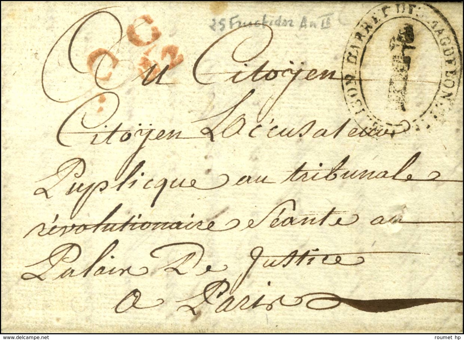 MAISON D'ARRET DES MAGDELONETTES (S N° 9545 A) Au Recto D'une Lettre Avec Texte Daté Le 25 Fructidor An 2 Acheminée Par  - 1701-1800: Vorläufer XVIII