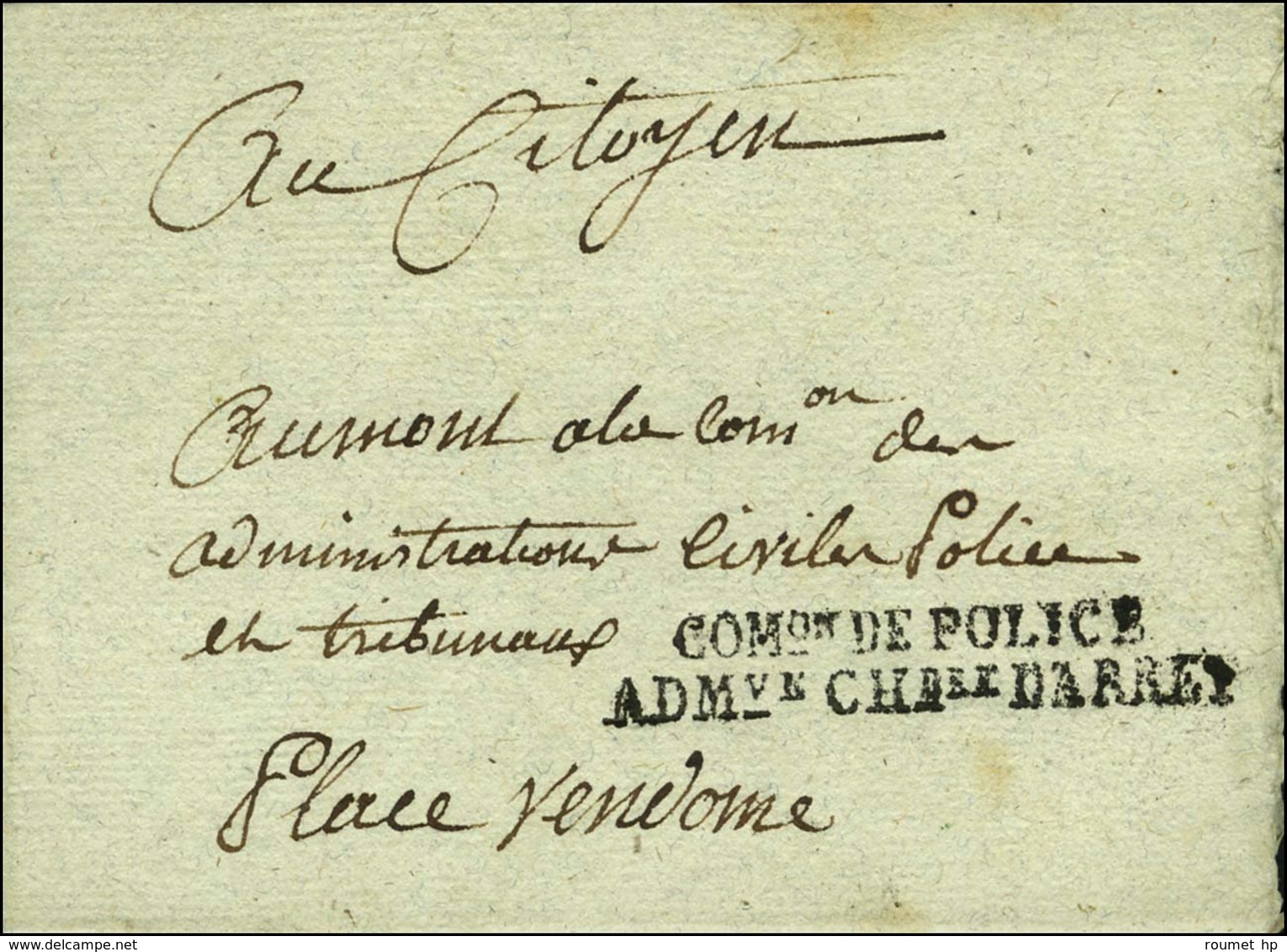 COMon DE POLICE / ADMve CHBre D'ARRET (S N° 9575) Au Recto D'une Lettre Avec Texte Daté Du 7 Fructidor An 3. - SUP. - RR - 1701-1800: Précurseurs XVIII