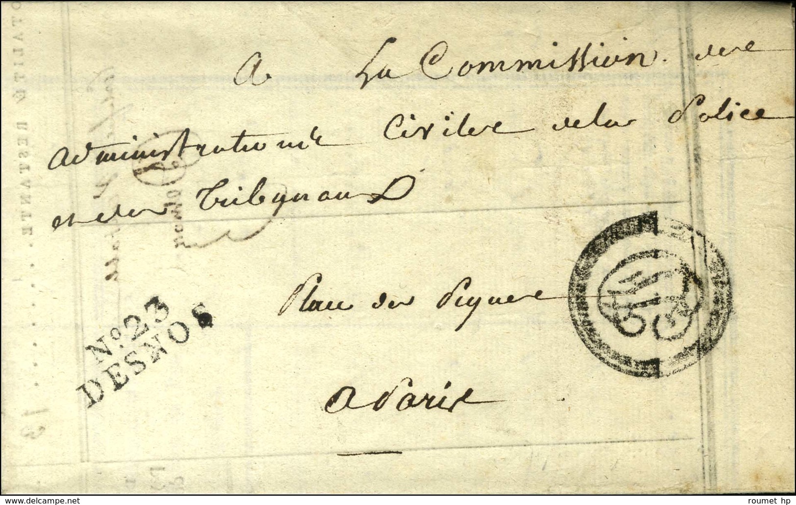 N° 23 DESNOS (S N° 9684A) + Cachet Initiales JD (S N° 9686A) Sur Lettre Avec Texte Daté Le 16 Pluviose An 3 Acheminée Pa - 1701-1800: Précurseurs XVIII