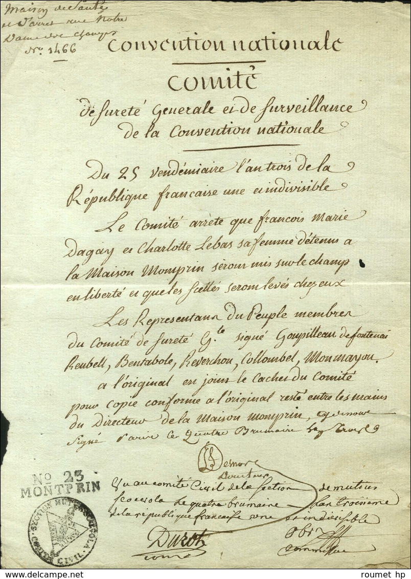 N° 23 / MONTPRIN (S N° 9680B) Sur Document Daté Du 25 Vendémiaire An 3. - SUP. - R. - 1701-1800: Precursors XVIII