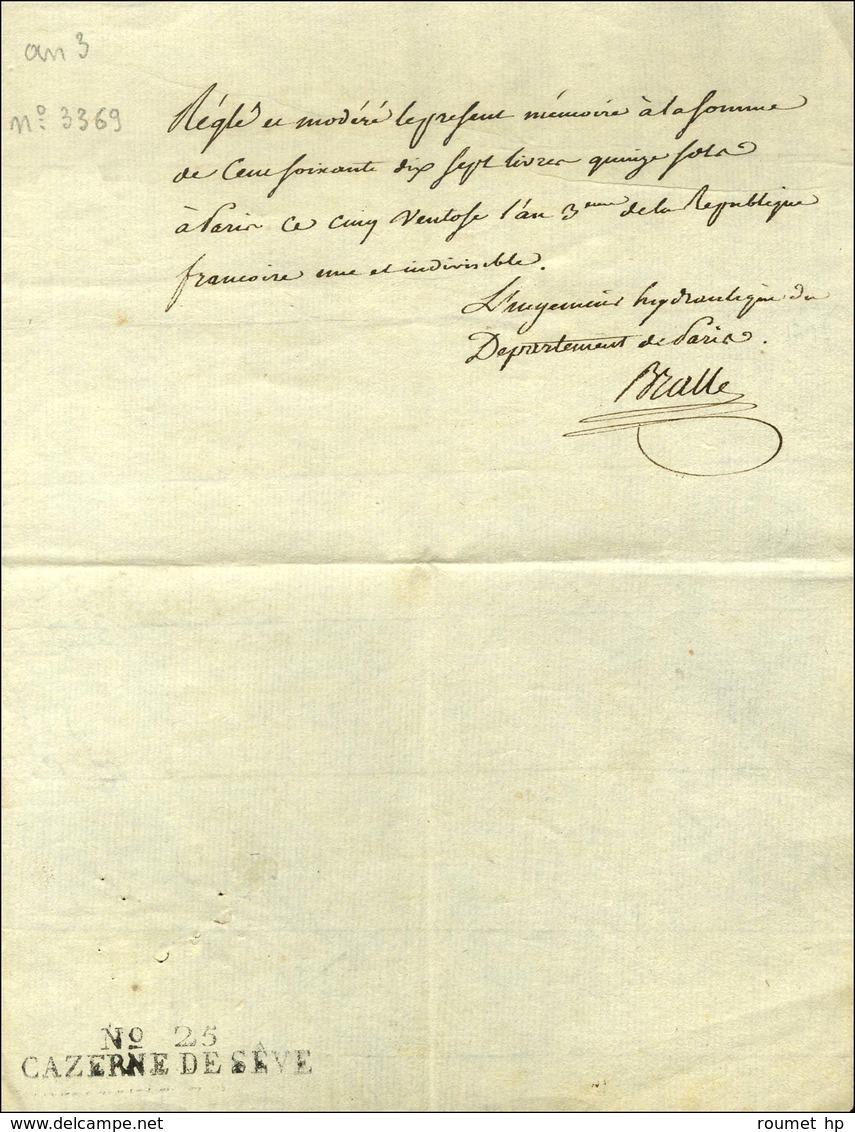 N° 25 / CAZERNE DE SÊVE (S N° 9694B) Sur Document Daté Du 5 Ventôse An 3. - SUP. - R. - 1701-1800: Précurseurs XVIII