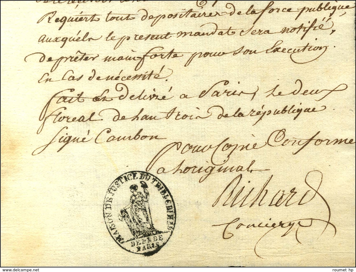 MAISON DE JUSTICE DU TRIBl CRIMel (S N° 9710 C) En Marge D'un Texte Daté Le 2 Floréal An 3. - SUP. - 1701-1800: Precursors XVIII