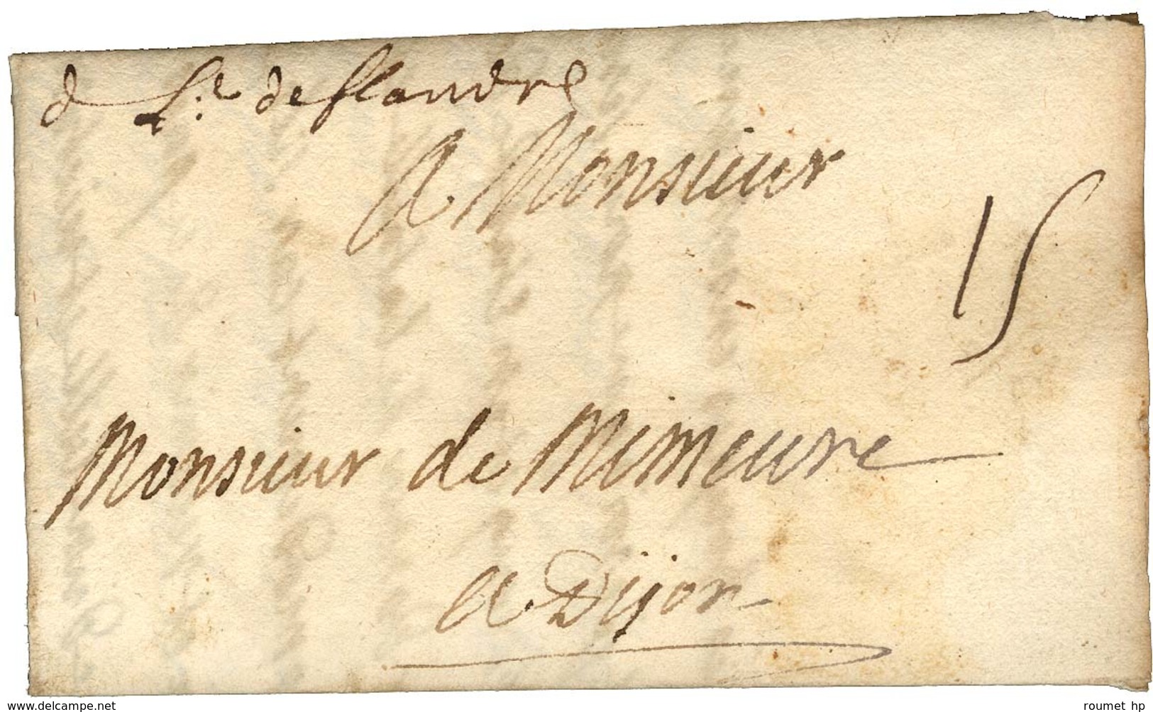 Marque Manuscrite '' De L'Arm De Flandre '' Sur Lettre Avec Texte Daté Au Camp De Fikeslain Le 26 Juin 1705. - TB / SUP. - Bolli Militari (ante 1900)