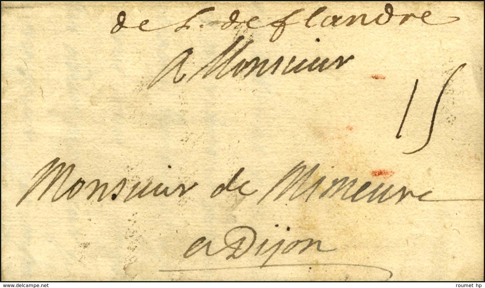 '' De L De Flandre '' Sur Lettre Avec Texte Daté '' Au Camp De Corbeck Le 15 Août 1705 ''. - TB. - R. - Marques D'armée (avant 1900)