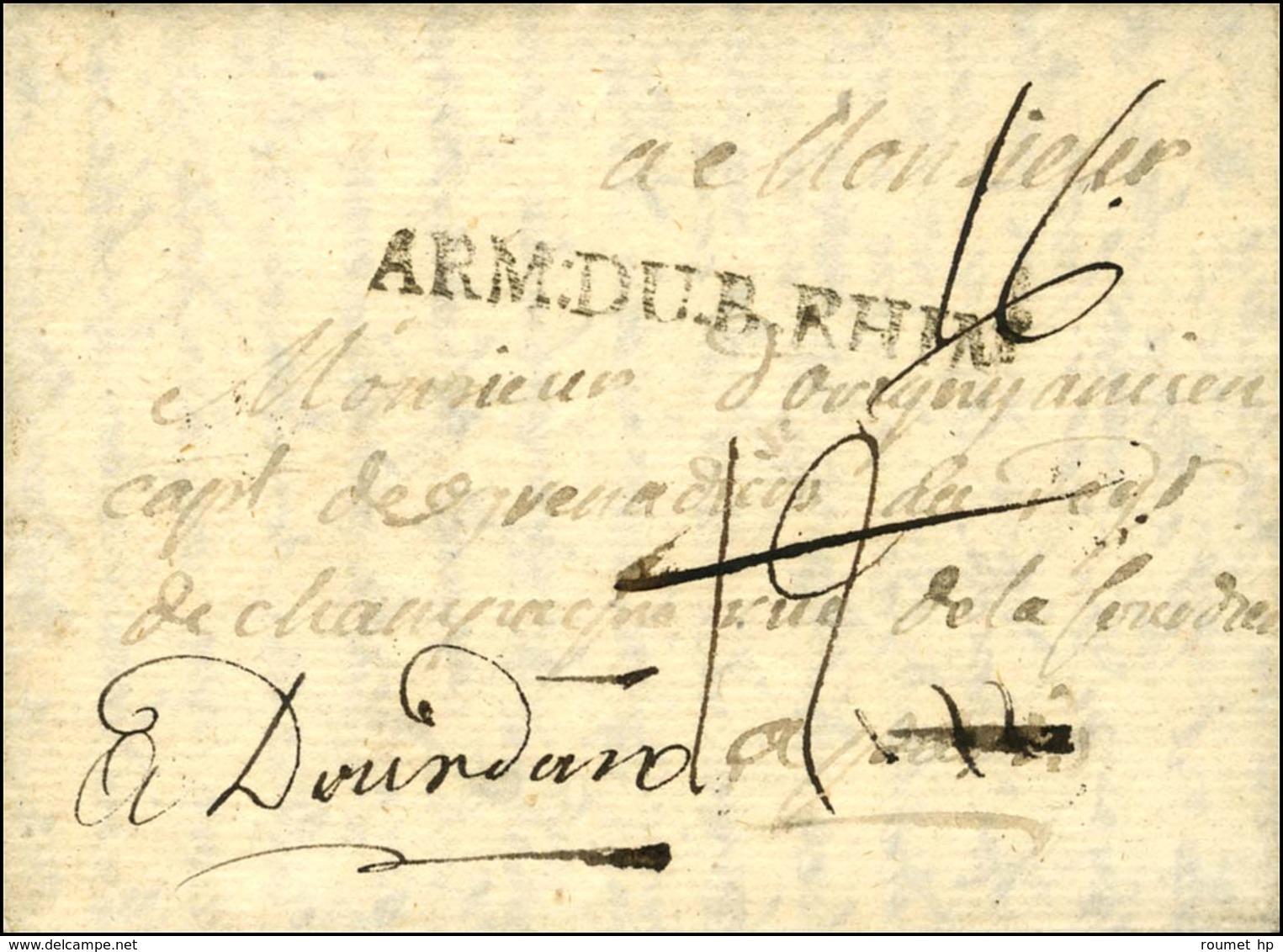ARM.DU.B.RHIN Sur Lettre Avec Texte Daté Du Camp D'Holber Fladt. 1757. - TB / SUP. - Armeestempel (vor 1900)