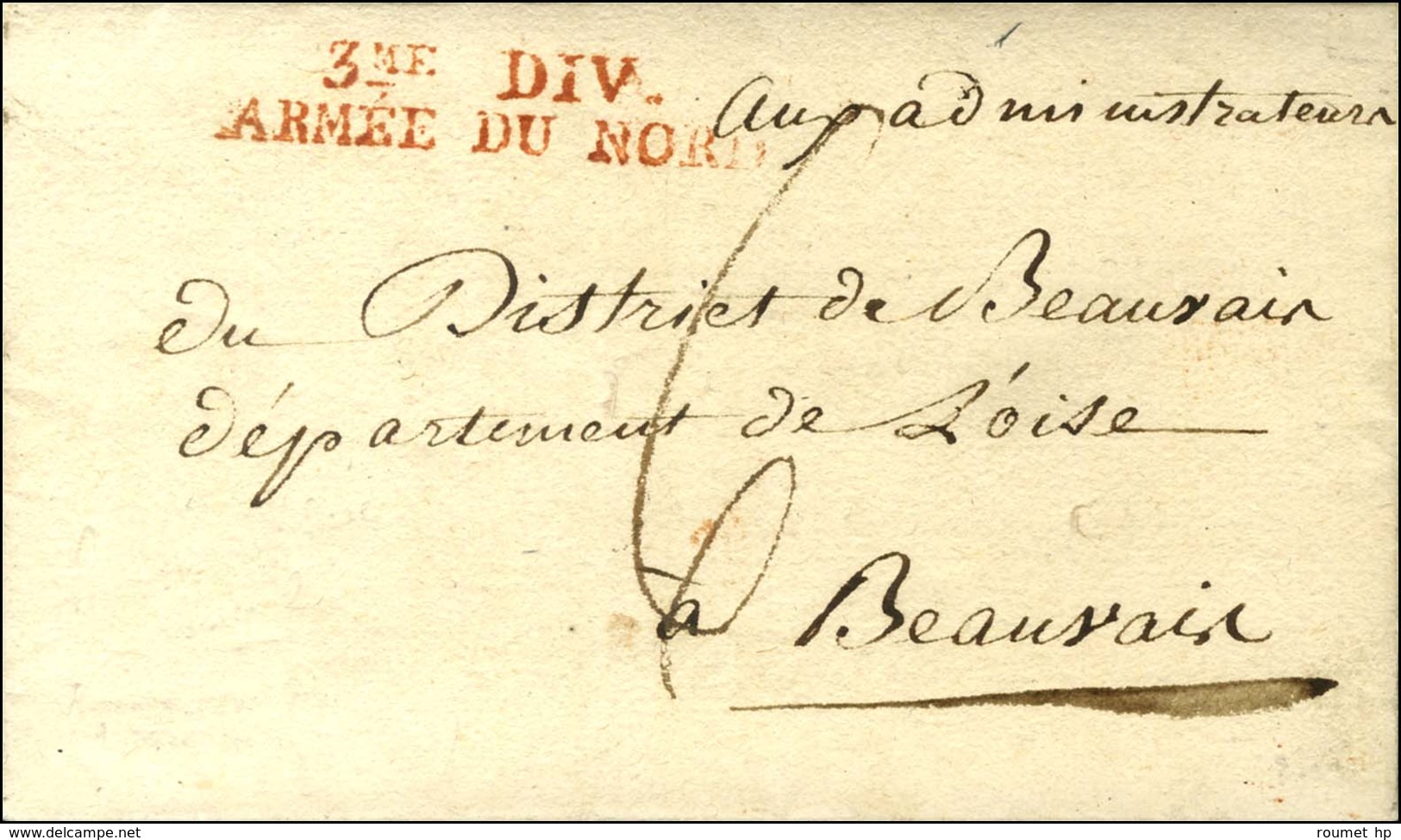 3me DIV. / ARMEE DU NORD (R) Sur Lettre Avec Texte Daté De Réunion Sur Oise Le 9 Messidor An 2. - SUP. - Marques D'armée (avant 1900)