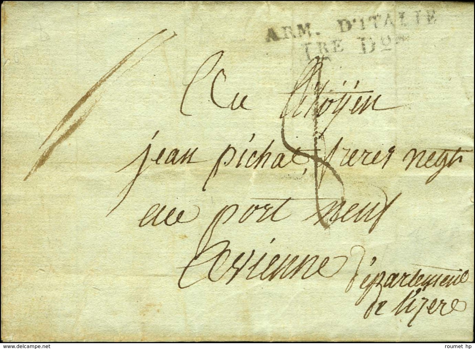 ARM. D'ITALIE / 1re DON Sur Lettre Avec Texte Daté De Nice Le 26 Prairial An 8 Pour Vienne. - TB. - R. - Marques D'armée (avant 1900)