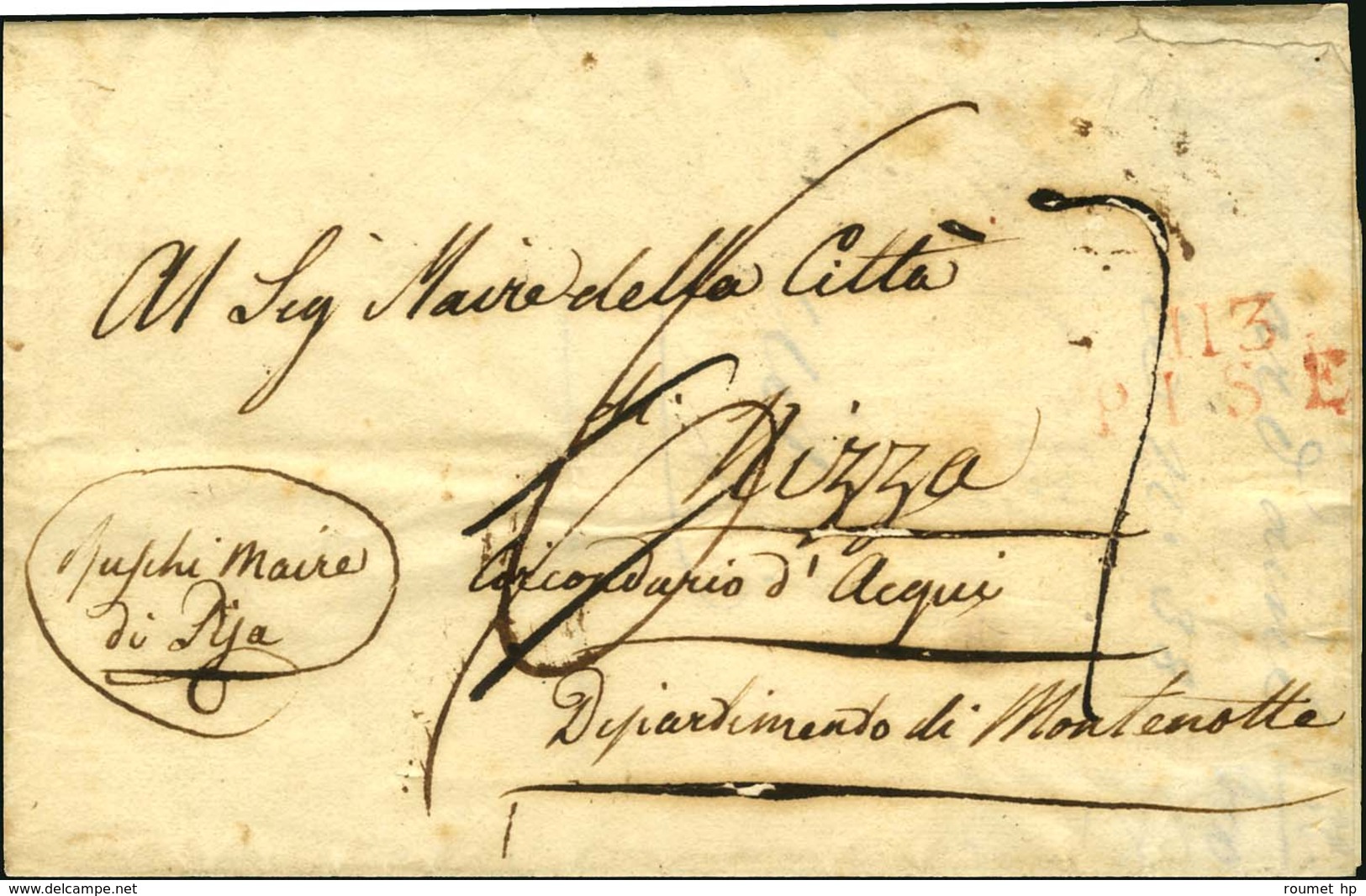 113 / PISE Rouge  Sur Lettre Datée 14 Novembre 1811 Pour Nice. Au Verso, DEB. NICE + Mention Manuscrite '' Décachetée Pa - 1792-1815: Dipartimenti Conquistati