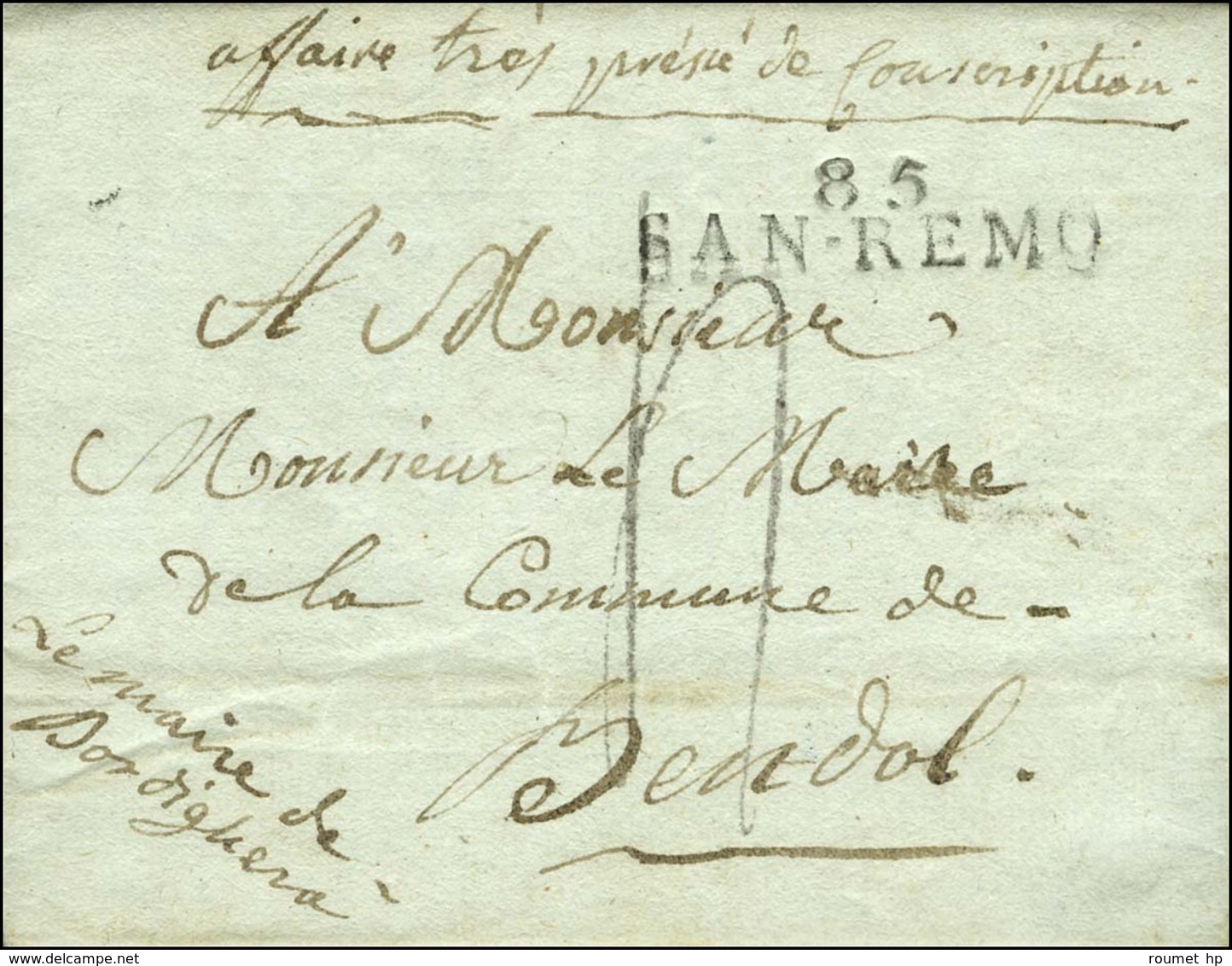 85 / SAN REMO Sur Lettre Avec Texte Daté De Bordighera Le 3 Août 1812 Pour Bandol. - TB / SUP. - 1792-1815: Départements Conquis