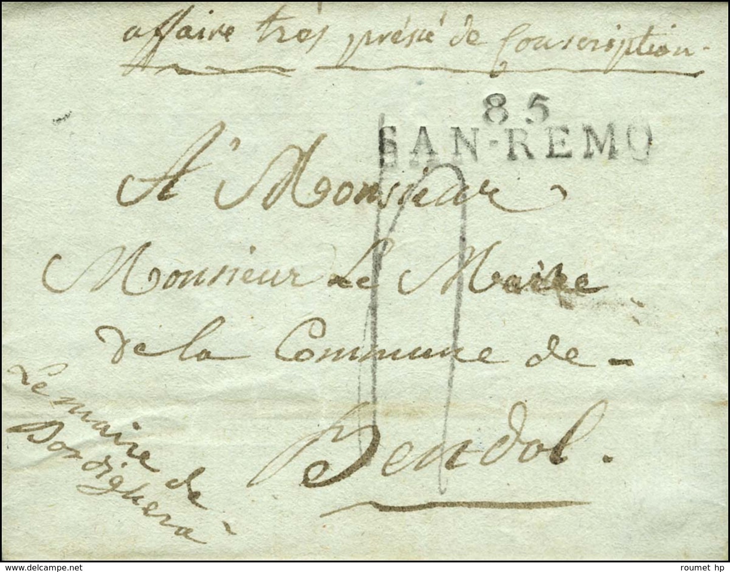 85 / SAN REMO Sur Lettre Avec Texte Daté De Bordighera Le 3 Août 1812 Pour Bandol. - TB / SUP. - 1792-1815: Dipartimenti Conquistati