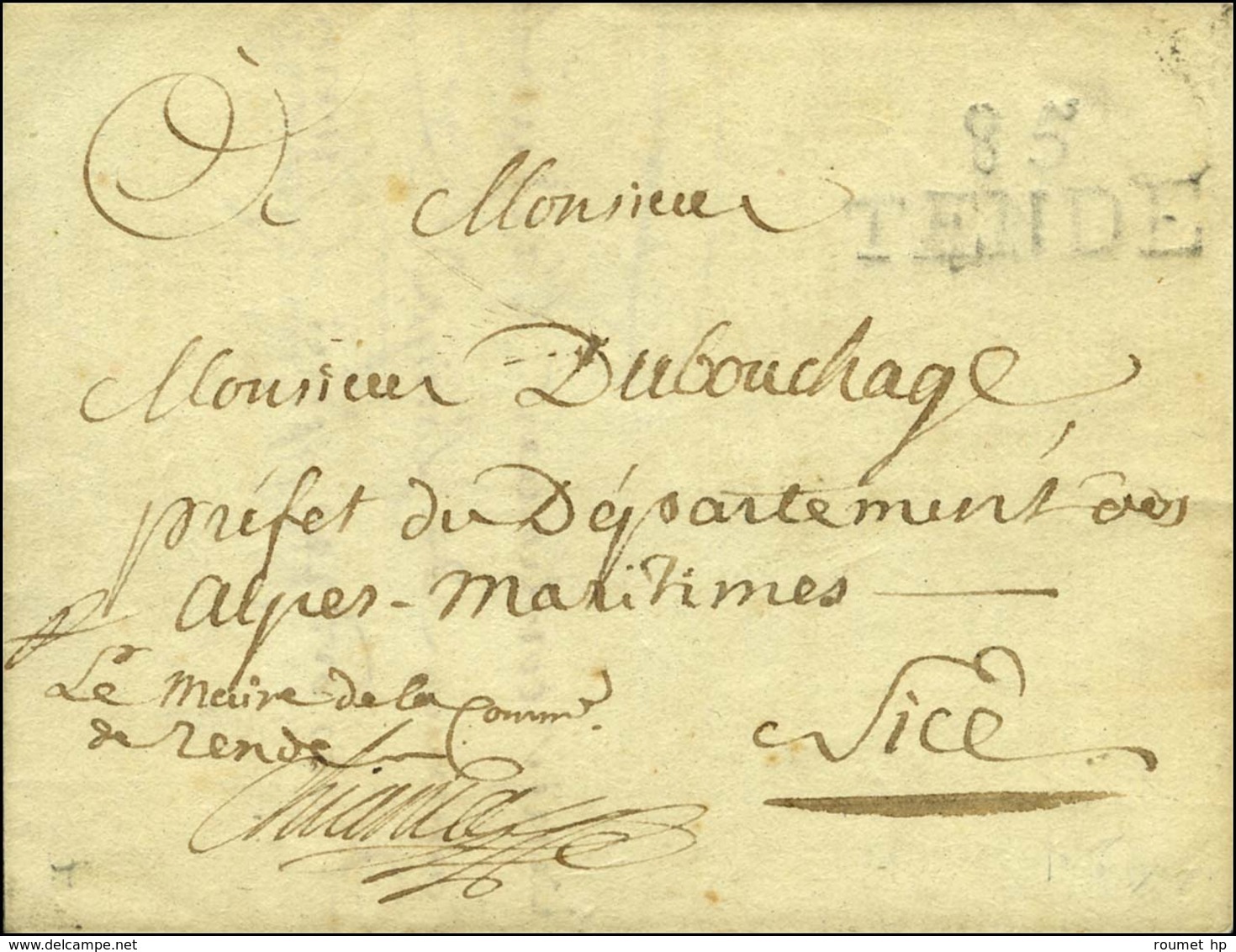 85 / TENDE Sur Lettre Avec Texte Non Daté Adressée En Franchise à Nice. - TB. - R. - 1792-1815: Conquered Departments