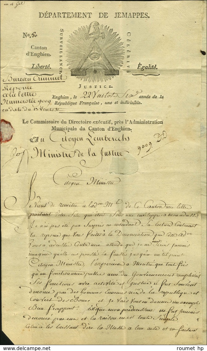 P86P / ENGHIEN Sur Lettre Avec Texte Et En-tête Maçonnique Daté An 6. - SUP. - R. - 1792-1815: Départements Conquis
