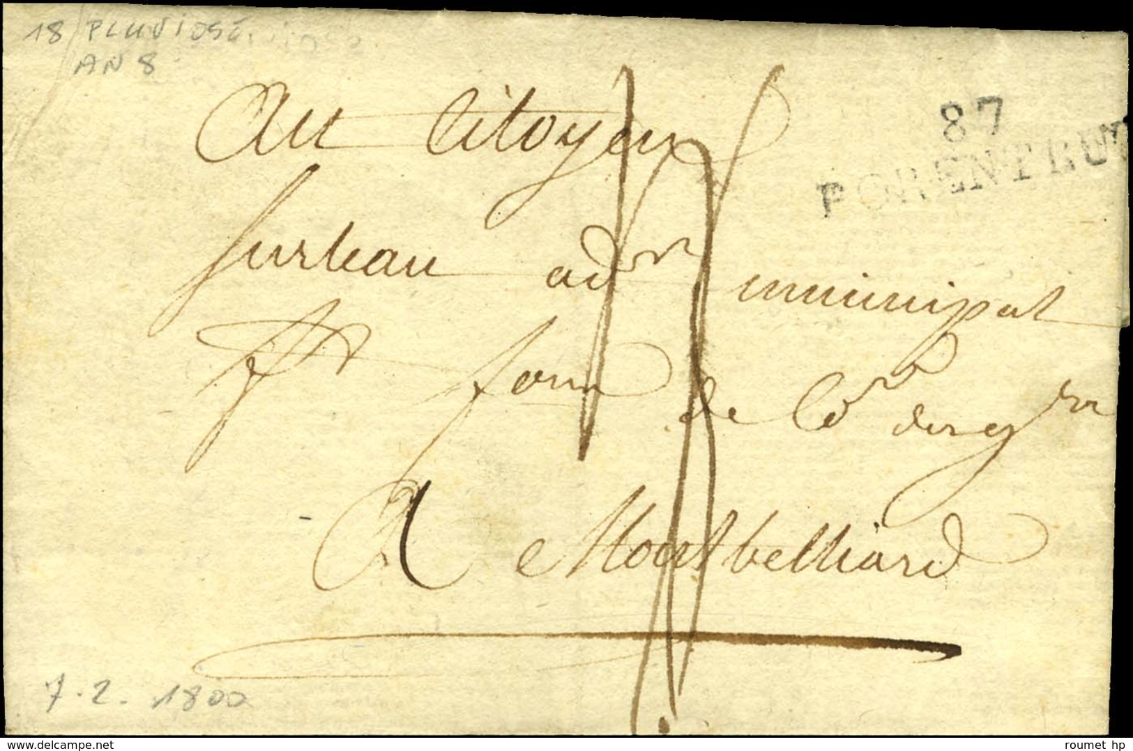 87 / PORENTRUY Sur Lettre Avec Texte Daté 1800. - TB. - 1792-1815: Conquered Departments