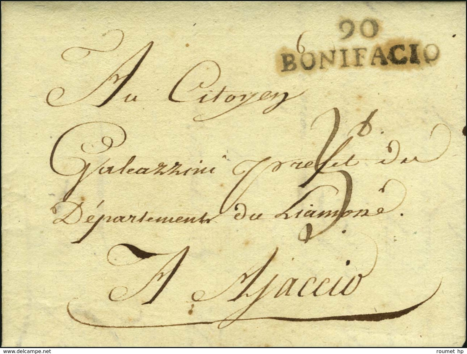 90 / BONIFACIO Sur Lettre Avec Texte Daté An 10. - SUP. - 1792-1815: Conquered Departments