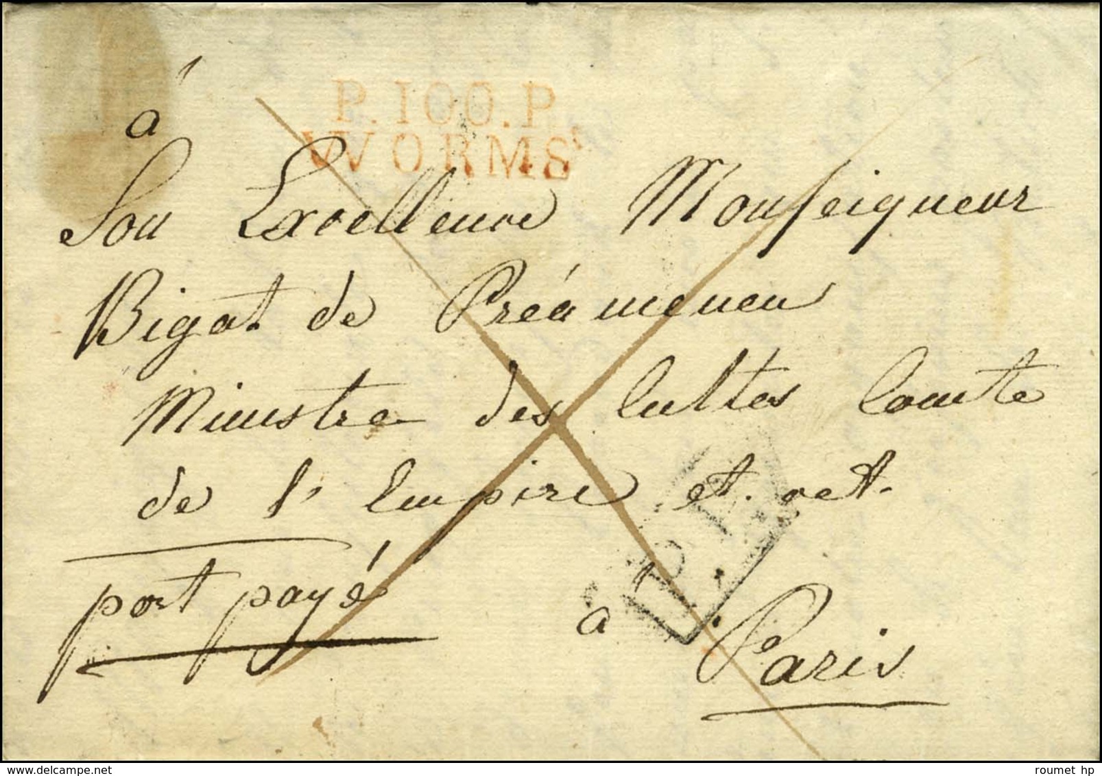 P.100.P. / WORMS Rouge (29 Mm) Sur Lettre Avec Texte Daté De Kirsheim Le 20 Décembre 1809. - TB. - 1792-1815: Départements Conquis