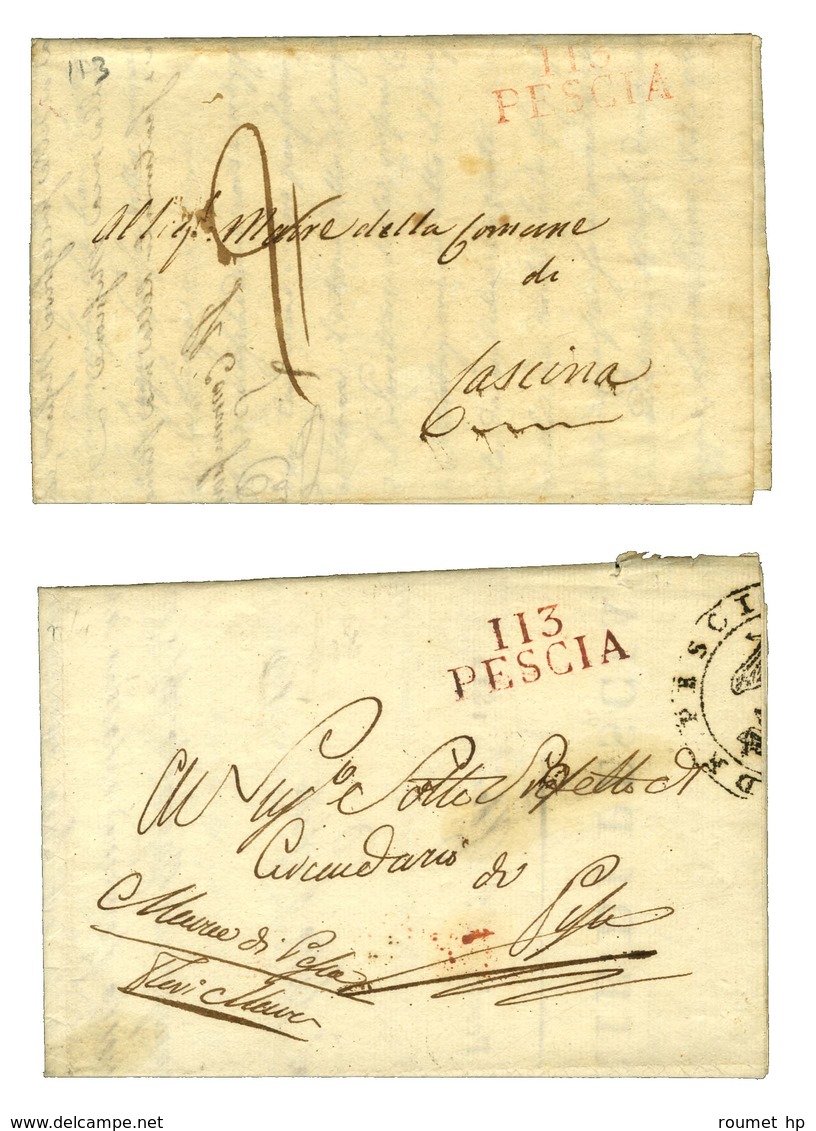 Lot De 2 Lettres : 113 / PESCIA Rouge Sur Lettre En Franchise 1812 Et Idem Taxée 1814. - TB / SUP. - 1792-1815: Conquered Departments