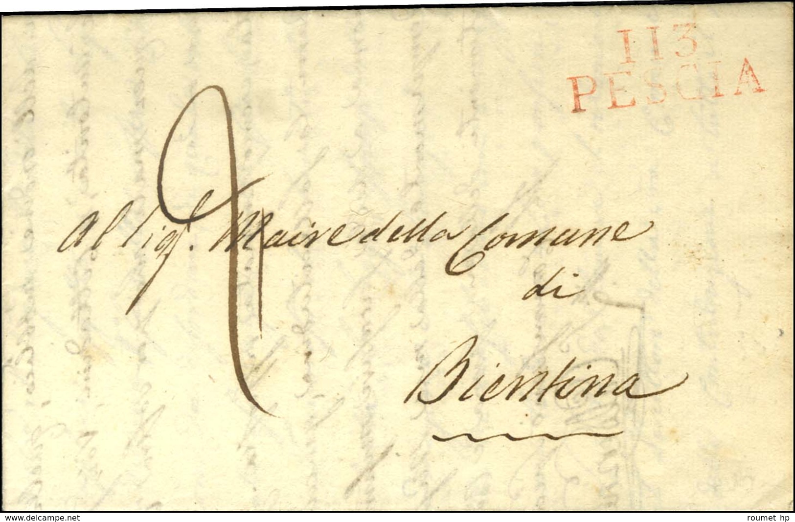 113 / PESCIA Rouge Sur Lettre Avec Texte Daté 1814. - TB / SUP. - 1792-1815: Départements Conquis