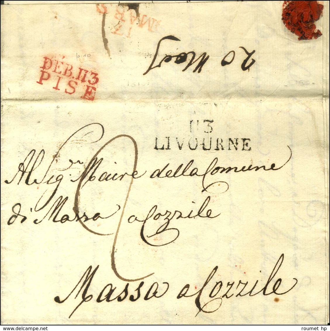 113 / LIVOURNE Sur Lettre Avec Texte Adressé à Massa à Cozzile. Au Verso, DEB. 113 / PISE Rouge. 1810. - SUP. - 1792-1815: Conquered Departments