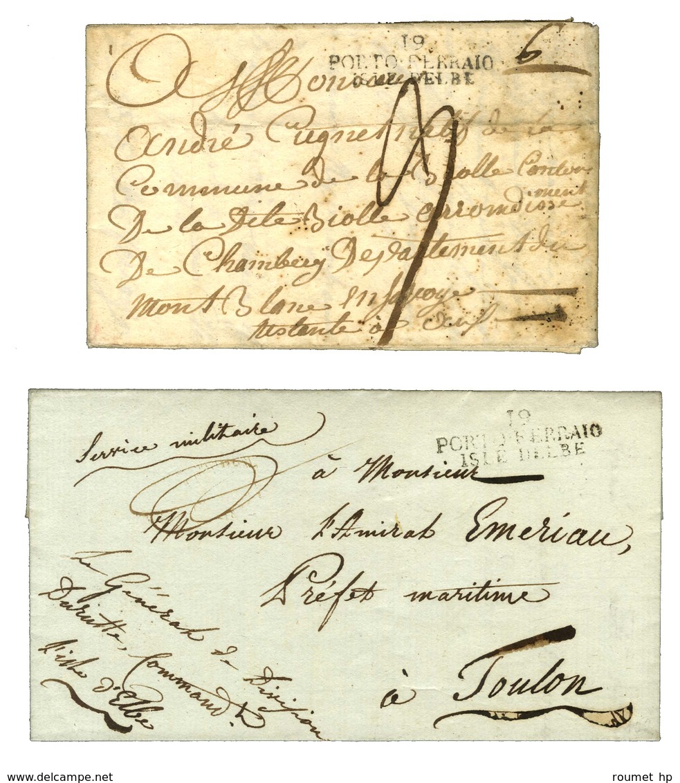 Lot De 2 Lettres Avec Marques Postales 19 / PORTO FERRAIO / ISLE DELBE Dont Une Avec Franchise Du Général De Division Du - 1792-1815: Conquered Departments