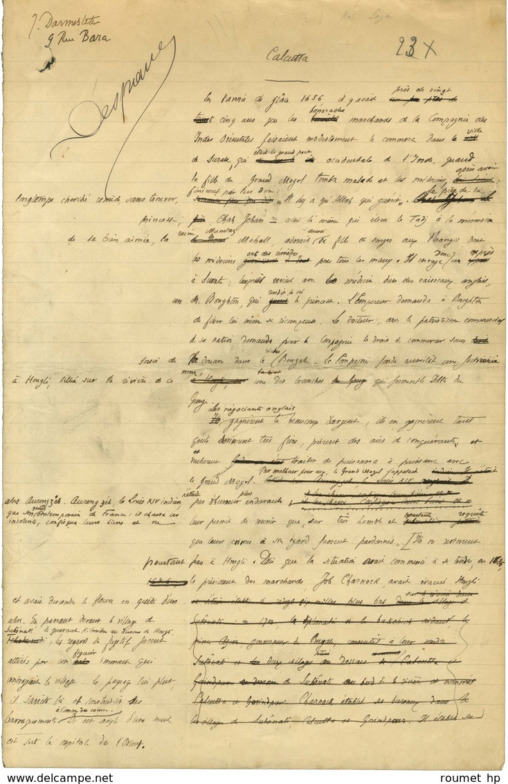 DARMESTETER James (1849-1894), Linguiste, Professeur Et Historien. -/- CALCUTTA. - Altri & Non Classificati