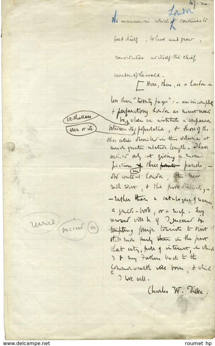 DILKE Charles W, Sir (1843-1911), homme politique et journaliste anglais. -/- LONDRES.