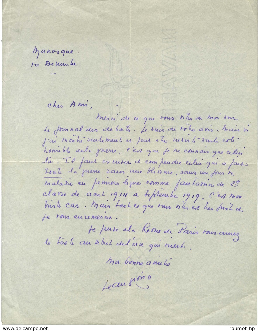 GIONO Jean (1895-1970), écrivain, De L'Académie Goncourt. - Other & Unclassified