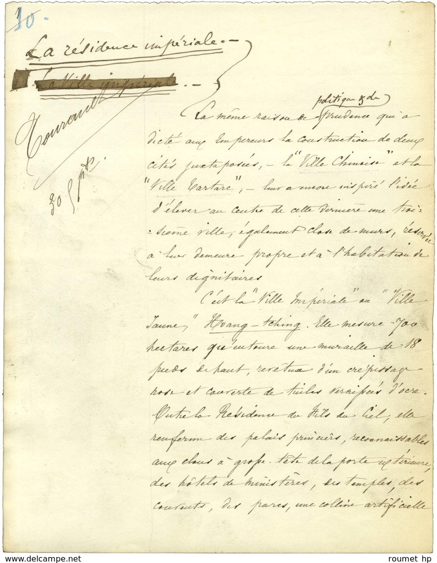 PALÉOLOGUE Maurice (1859-1944), Diplomate, Historien, Essayiste Et Académicien Français. -/- PÉKIN. - Autres & Non Classés