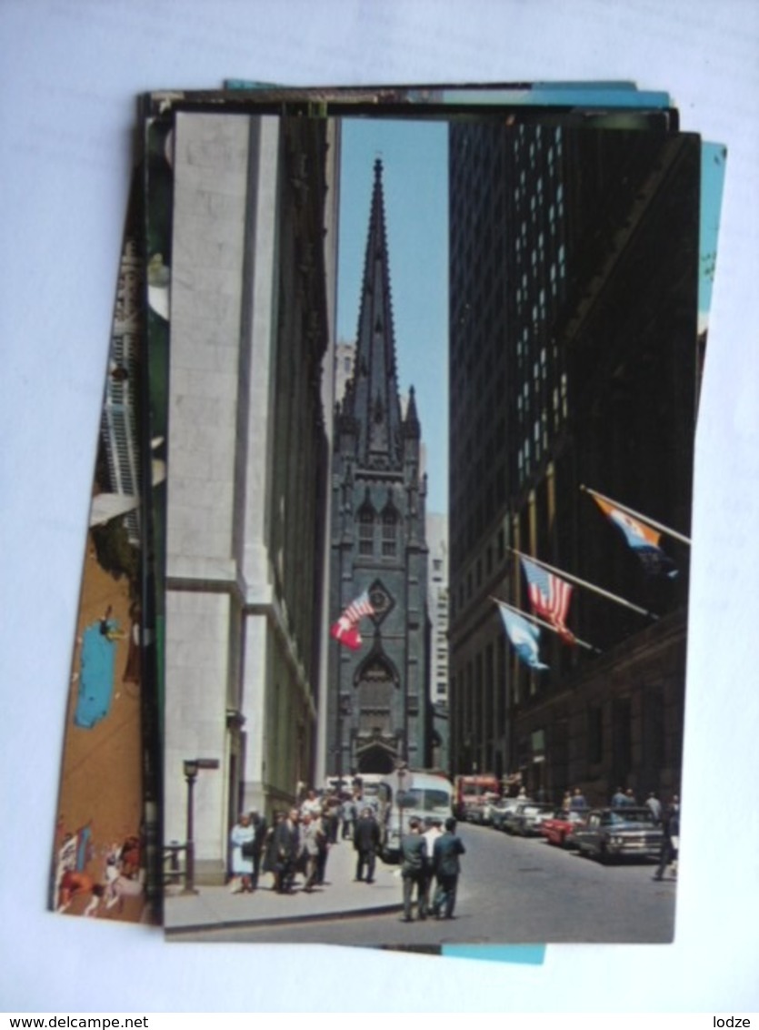 America USA NY New York Wall Street Trinity Church , Cars And People - Wall Street