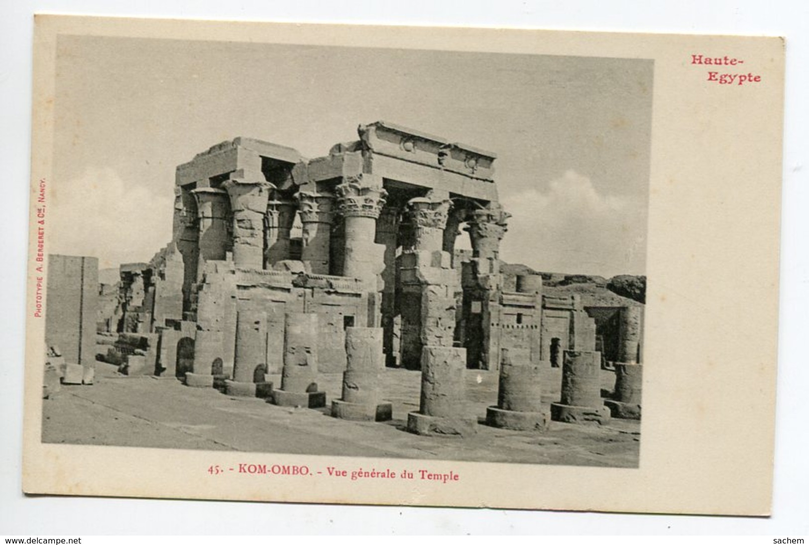 HAUTE EGYPTE 036 KOM OMBO  No 45 Vue Générale Du Temple - 1900  Dos Non Divisé Bergeret - Other & Unclassified