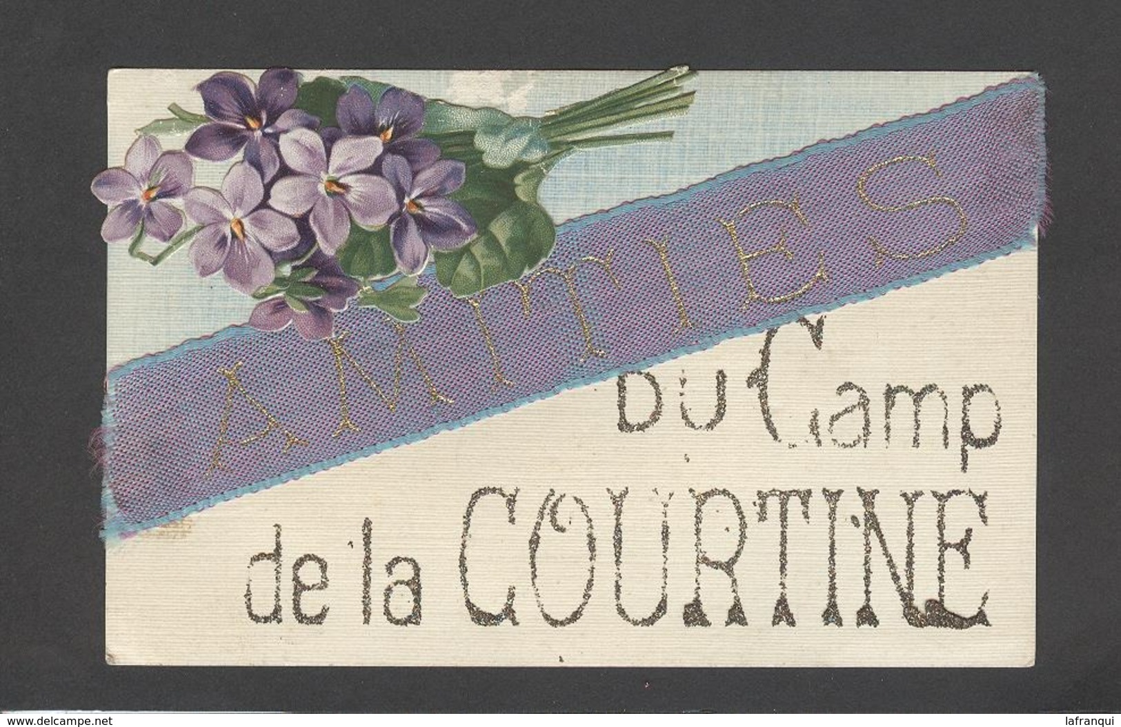 Themes Div-ref CC196-amities Du Camp De La Courtine -veritable Ruban Et Paillettes , Dorures Et Decoupi Fleurs Pensées - - La Courtine