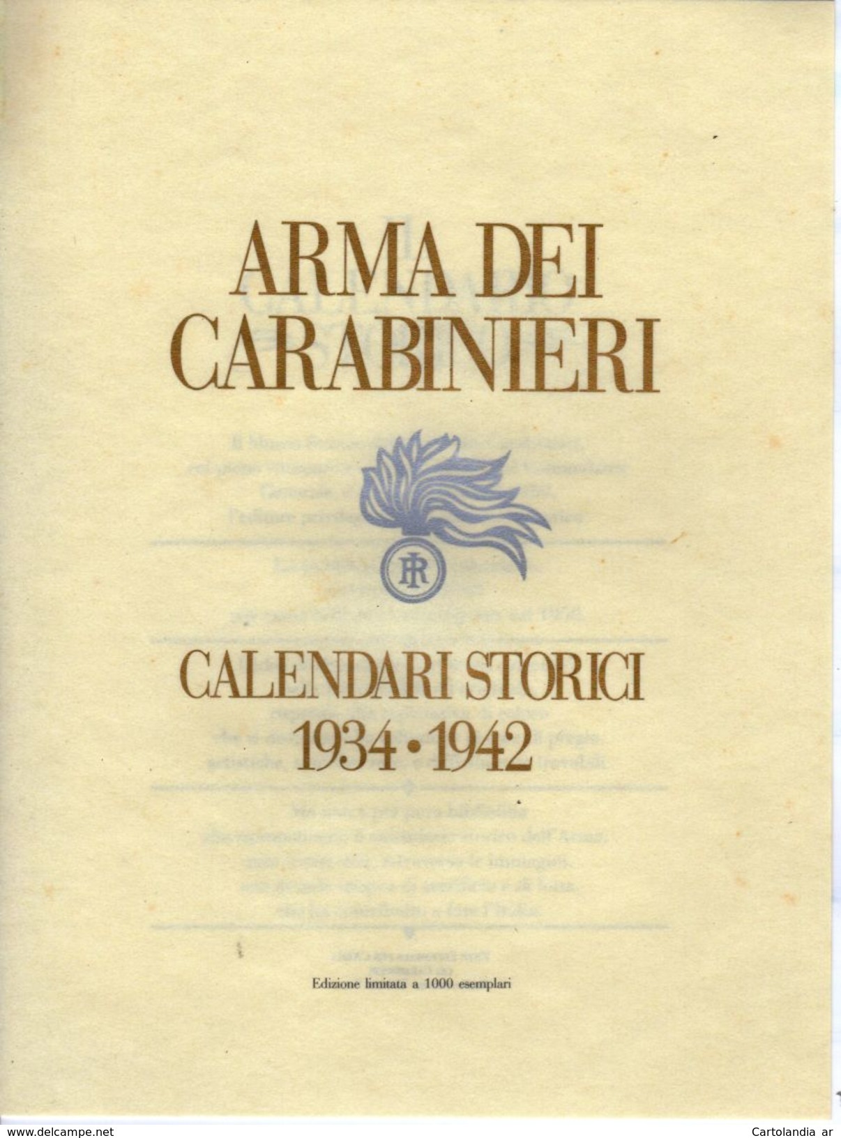 CARABINIERI - CALENDARI STORICI DAL 1934 AL 1942 - ID-2676.CC.L