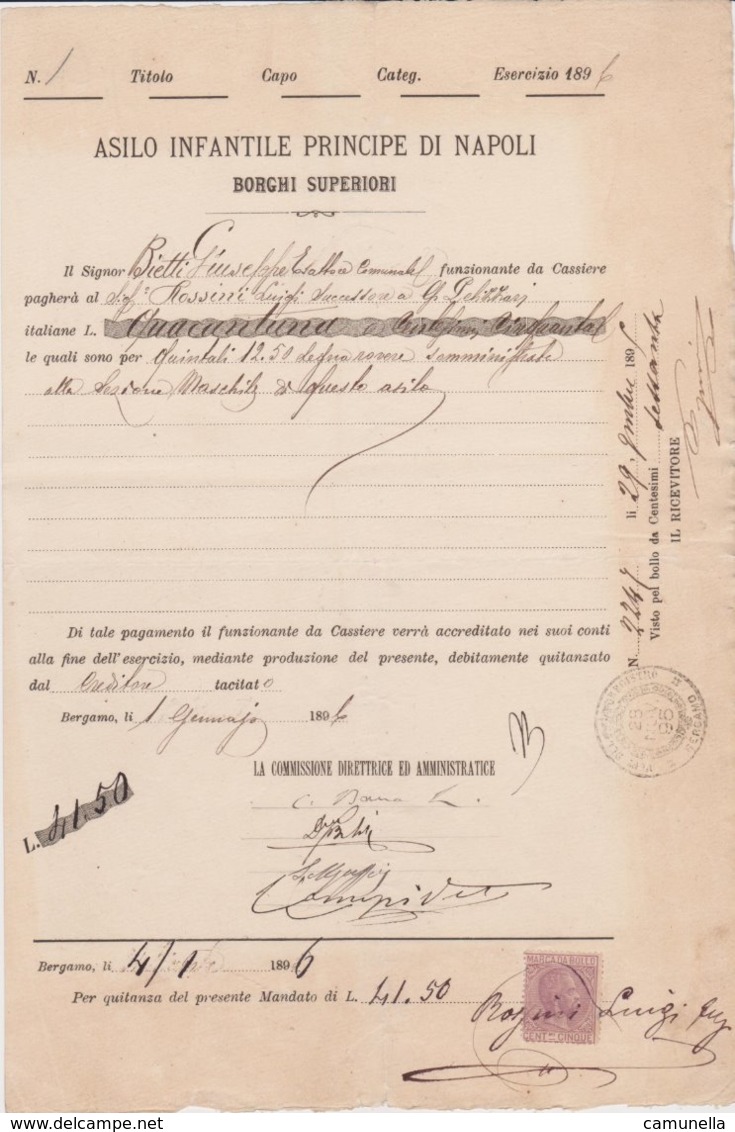 1896-documento Con Marca Da Bollo - Steuermarken