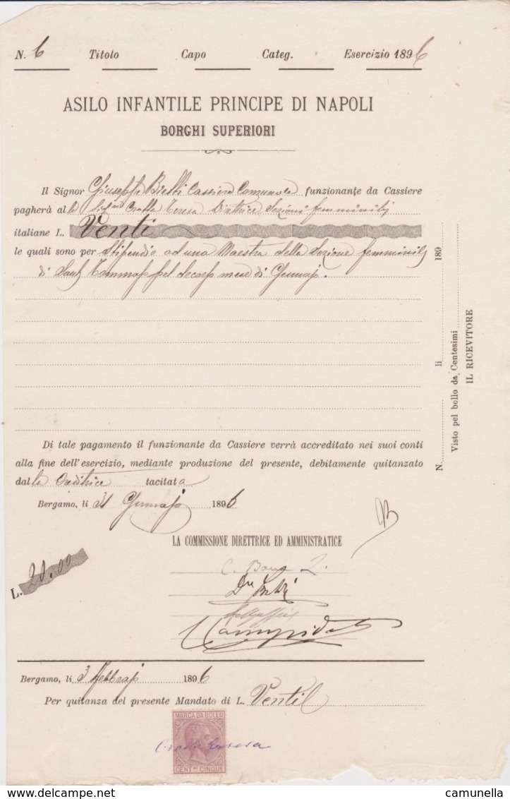 1896-documento Con Marca Da Bollo - Steuermarken