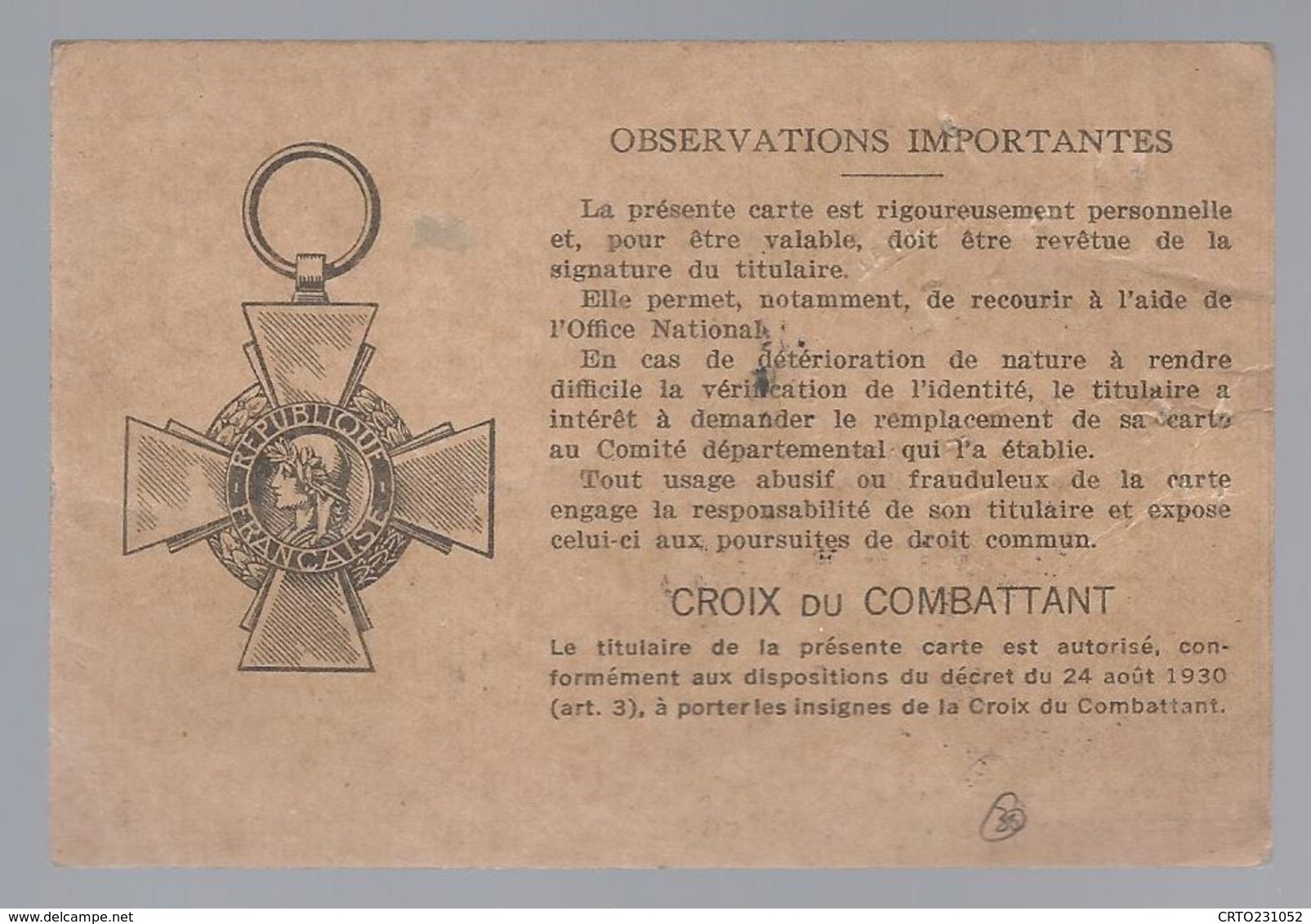 Carte Du Combattant - Dokumente