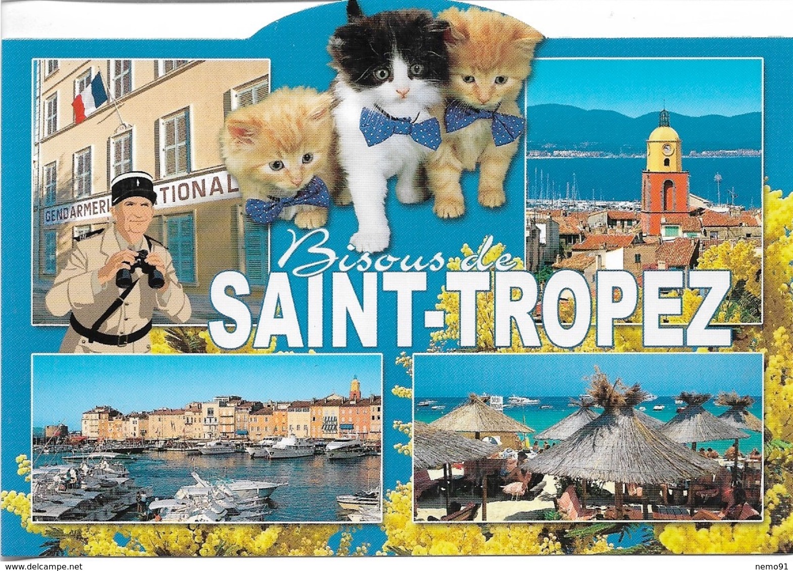 CHATS - 3 PETITS CHATS AVEC LEUR NOEUD PAPILLON -  4 PETITES VUES - BISOUS DE SAINT TROPEZ - CPM - VIERGE - - Cats