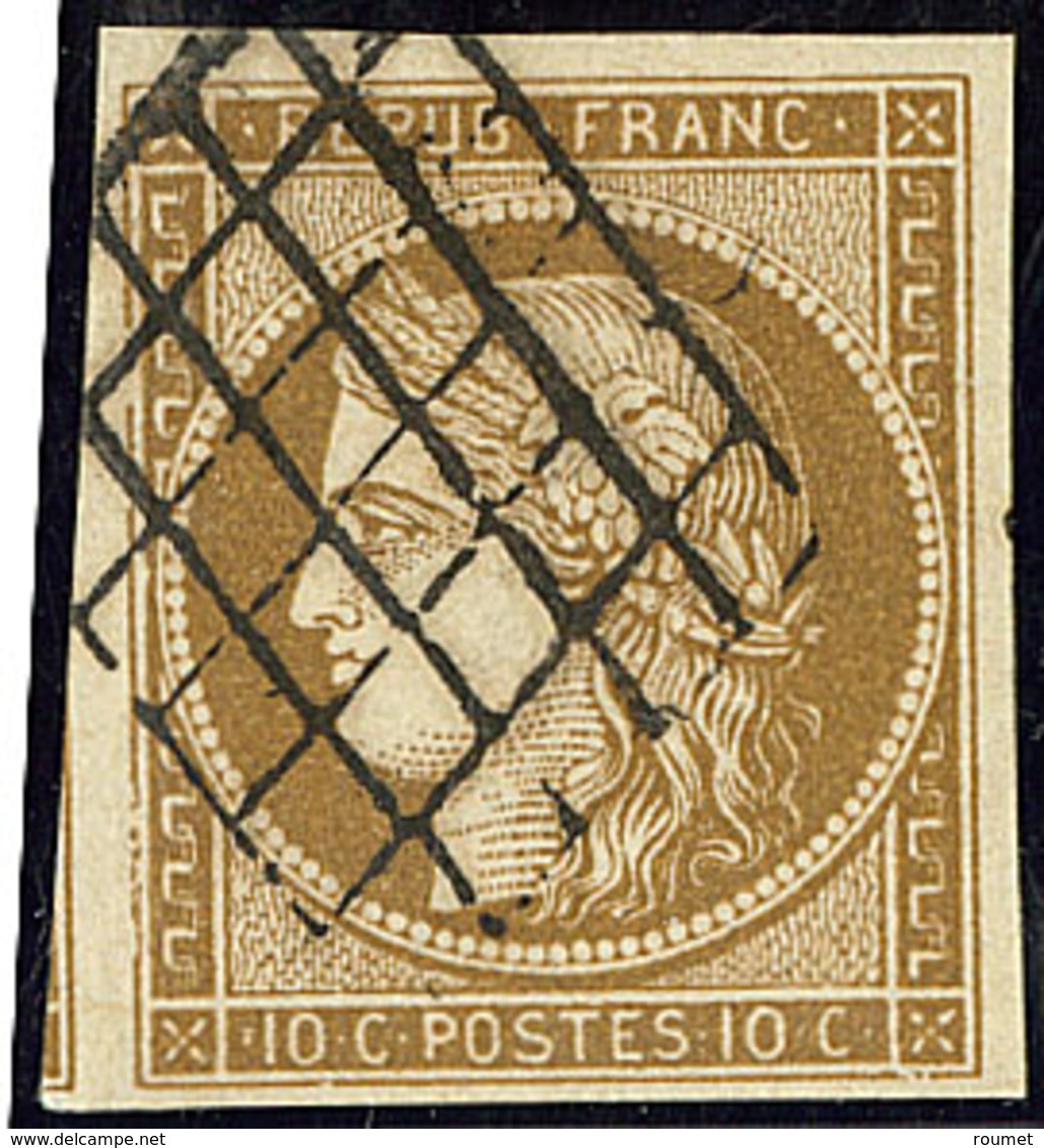 No 1c, Bistre-verdâtre Foncé, Obl Grille, Un Voisin. - TB - 1849-1850 Ceres