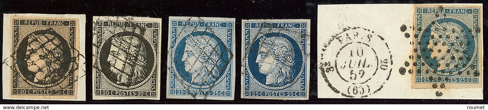 Nos 3, 3a, 4, 4a, 4 Bleu Sur Jaune Sur Petit Fragment. - TB - 1849-1850 Ceres