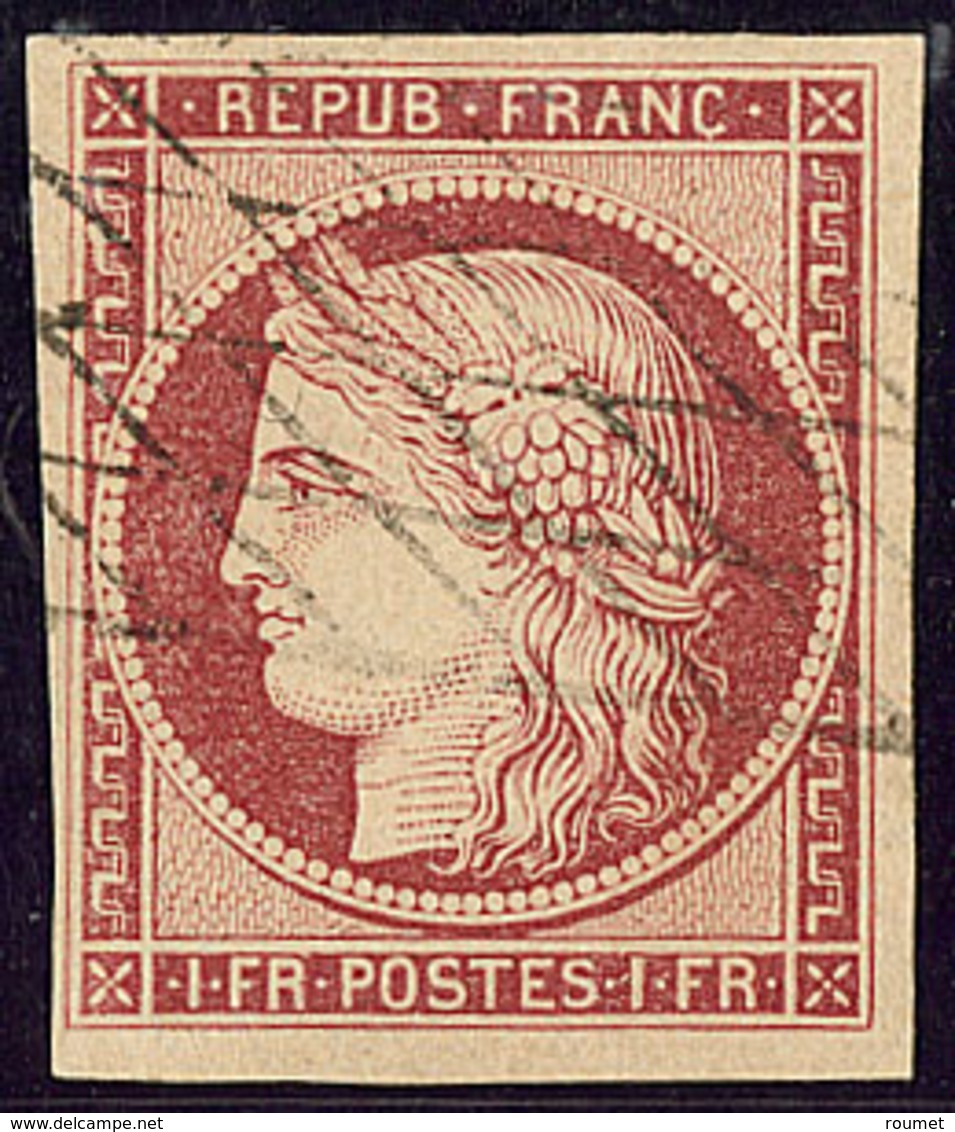 No 6a, Carmin Foncé, Obl Grille Sans Fin, Jolie Pièce. - TB. - R - 1849-1850 Cérès