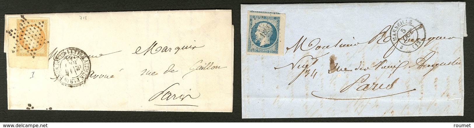 Lettre. Nos 10 Bdf + Deux Voisins, 13A Cdf, Sur Deux Lettres, Ex Choisi. - TB - 1852 Louis-Napoléon