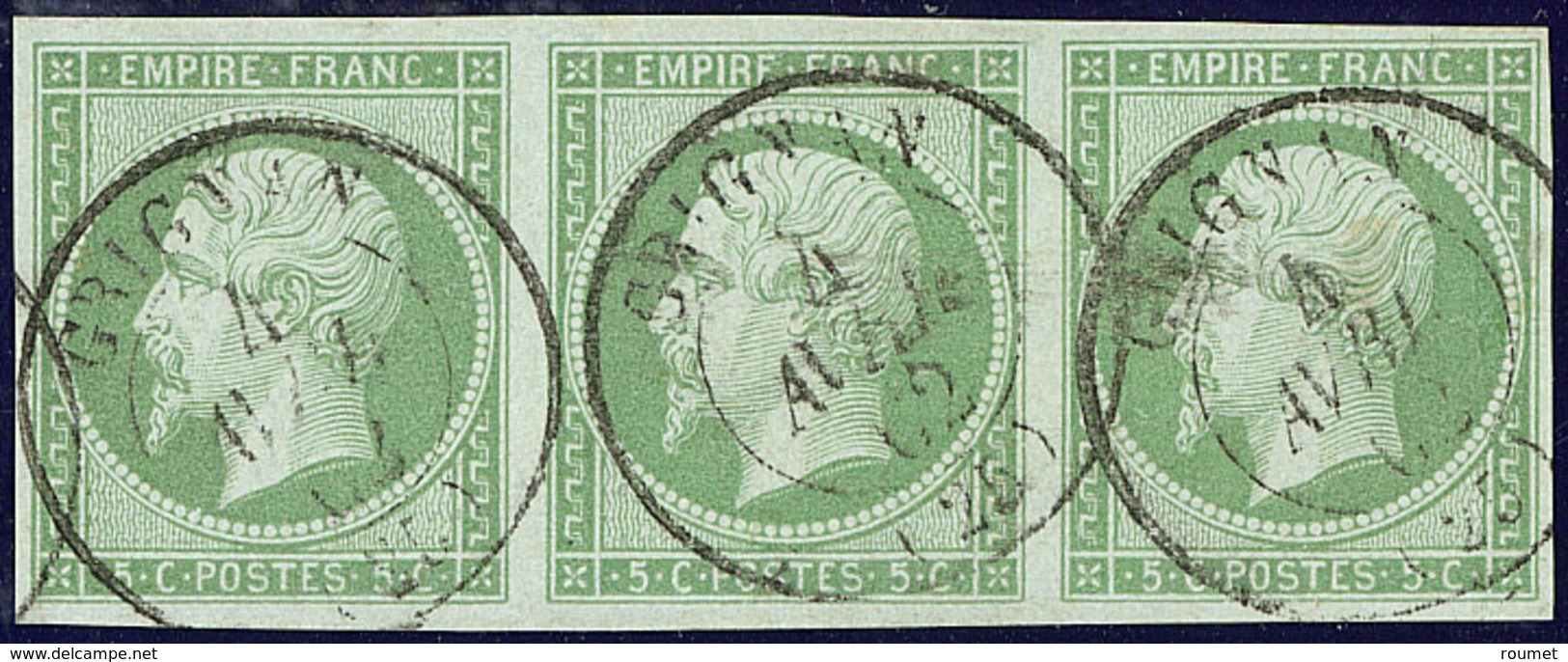 No 12, Bande De Trois Obl Cad Grignan Avril 62, Jolie Pièce. - TB - 1853-1860 Napoléon III