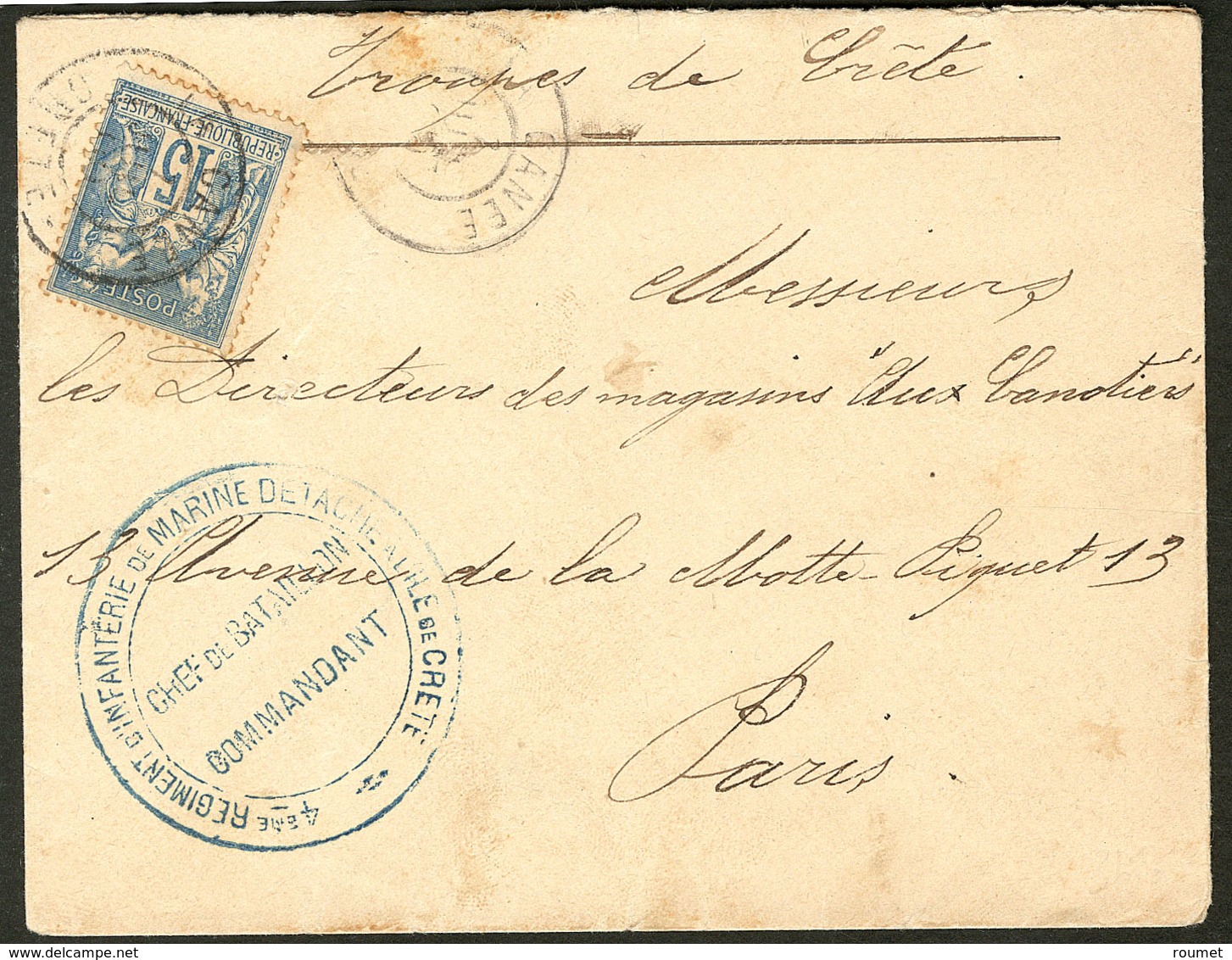 Lettre. La Canée. No 79, Obl Juil 1900 Sur Enveloppe Avec Cachet Militaire Et Mention "Troupes De Crête". - TB - Autres & Non Classés