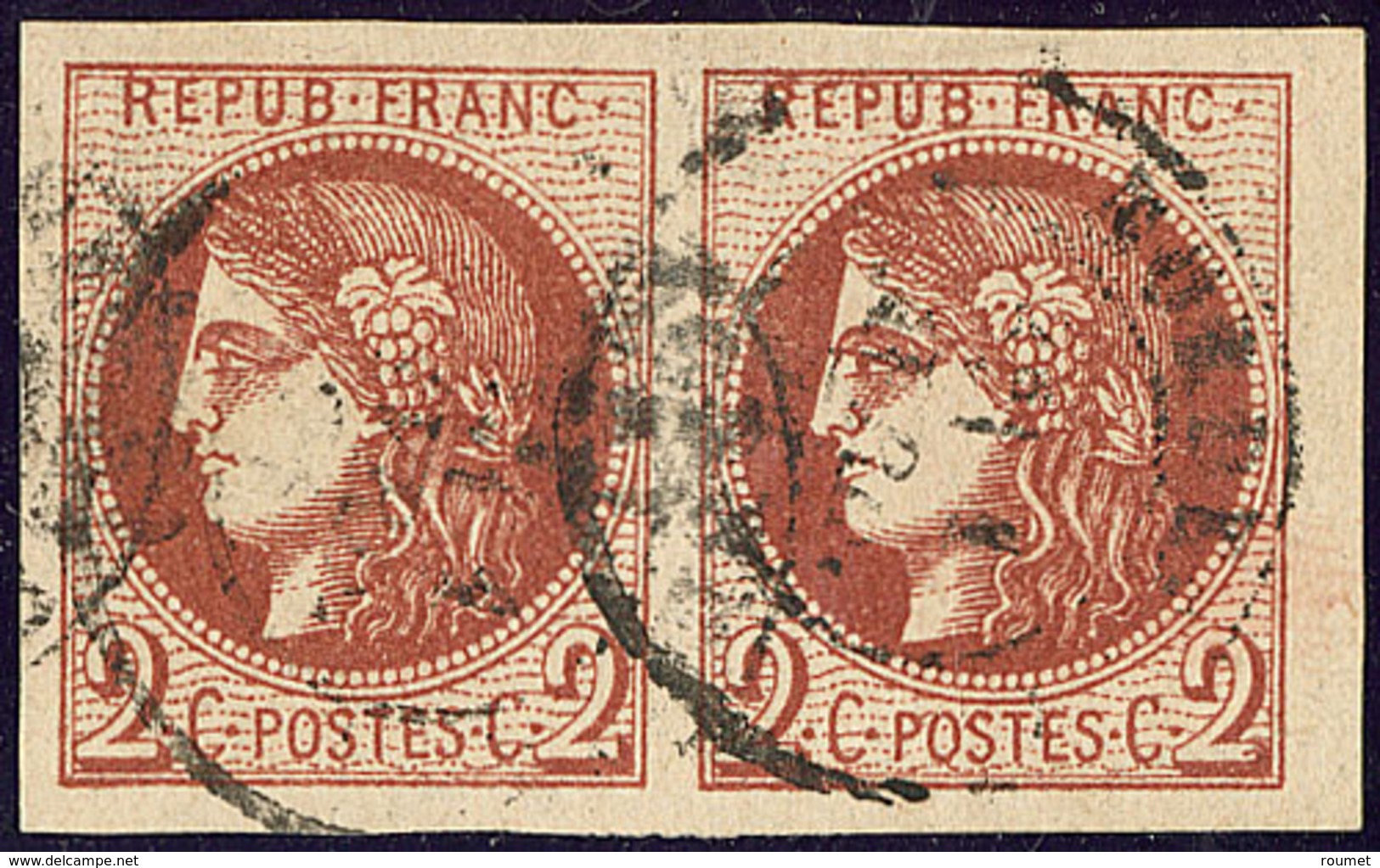 No 40IIb, Brun-rouge Foncé., Paire Obl Cad Type 17. - TB - 1870 Emission De Bordeaux