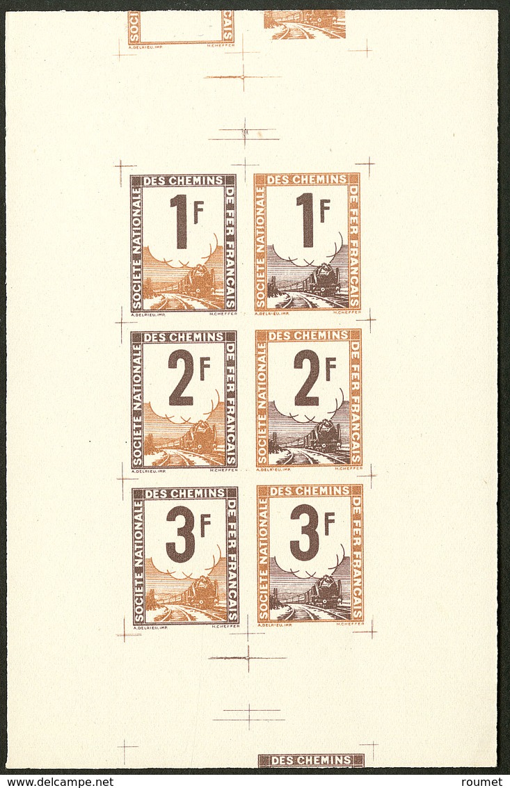 (*) Essais Typographiques De Delrieu 1944. Epreuve Collective Des 1F + 2F + 3F En Gris-lilas Et Brun-jaune, 82x127mm, +  - Autres & Non Classés