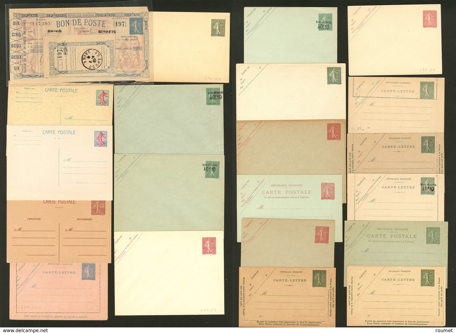 Lettre. Lot. Semeuse Lignée 1904-1960, 21 Enveloppes, CLs Ou CPs Neuves + Un Bon De Poste Obl. - TB - Autres & Non Classés