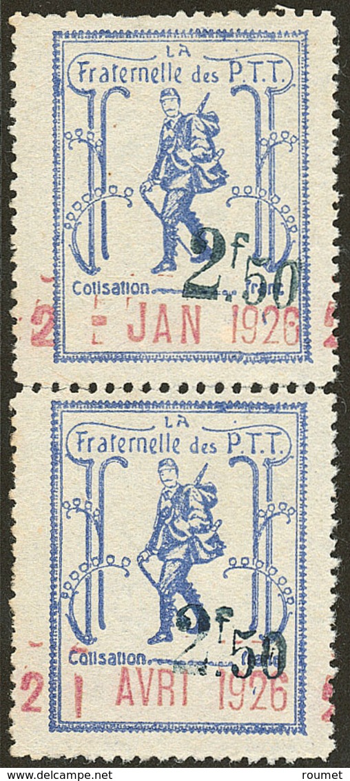 Vignette "La Fraternelle Des PTT" Janv Et Avril 1926, Paire Verticale. - TB - Non Classés