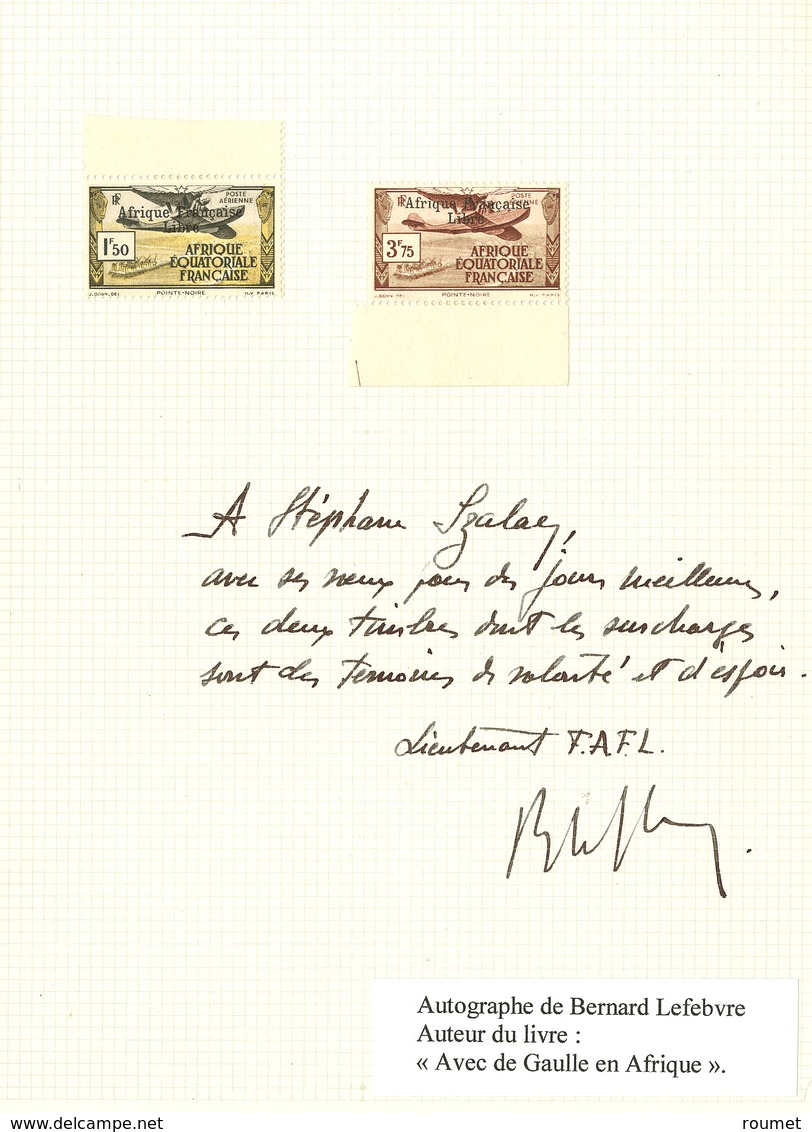 ** Poste Aérienne. France-Libre. Nos 14 Et 16, Bdf, Sur Lettre Autographe De B. Lefebvre. - TB - Otros & Sin Clasificación