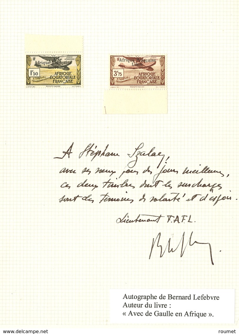 ** Poste Aérienne. France-Libre. Nos 14 Et 16, Bdf, Sur Lettre Autographe De B. Lefebvre. - TB - Autres & Non Classés